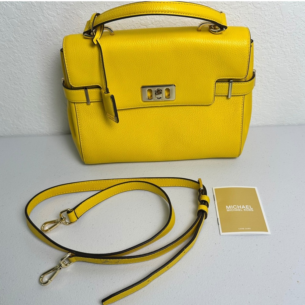 Michael Kors Hamilton Legacy Yellow Pebbled Leather Satchel‎ Gold Hardware Bag